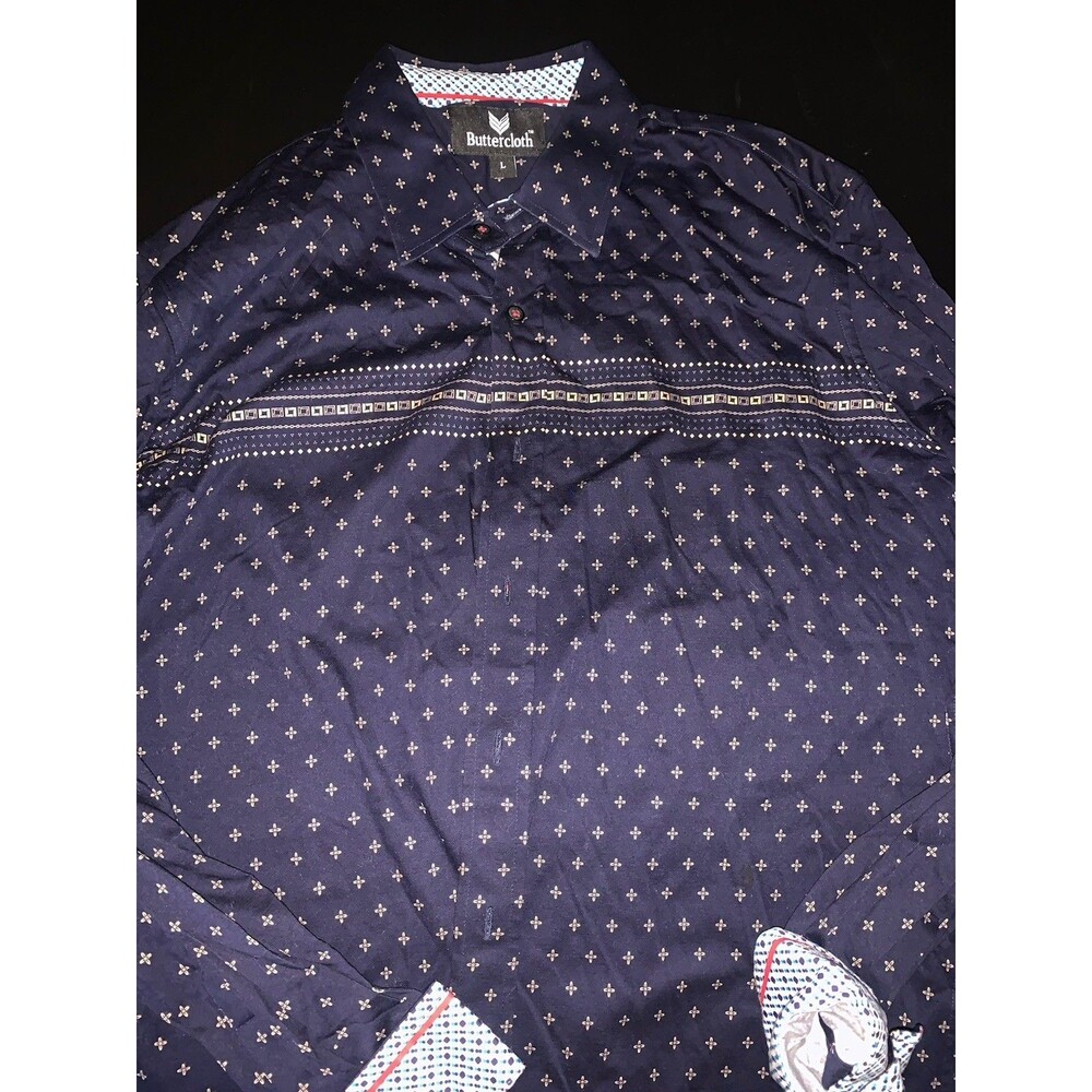 Butter Cloth Shirt Mens L Blue Long Sleeve Button Up Casual Flip Cuff - Picture 3 of 9